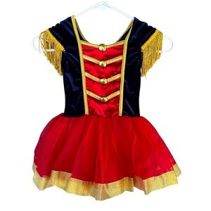Girls Vibrant Red Black and Gold Dance recital Costume with Tutu Skirt GUC